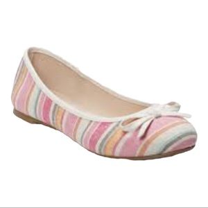 SO Sz 9 1/2 striped multicolored bowed fabric flats
